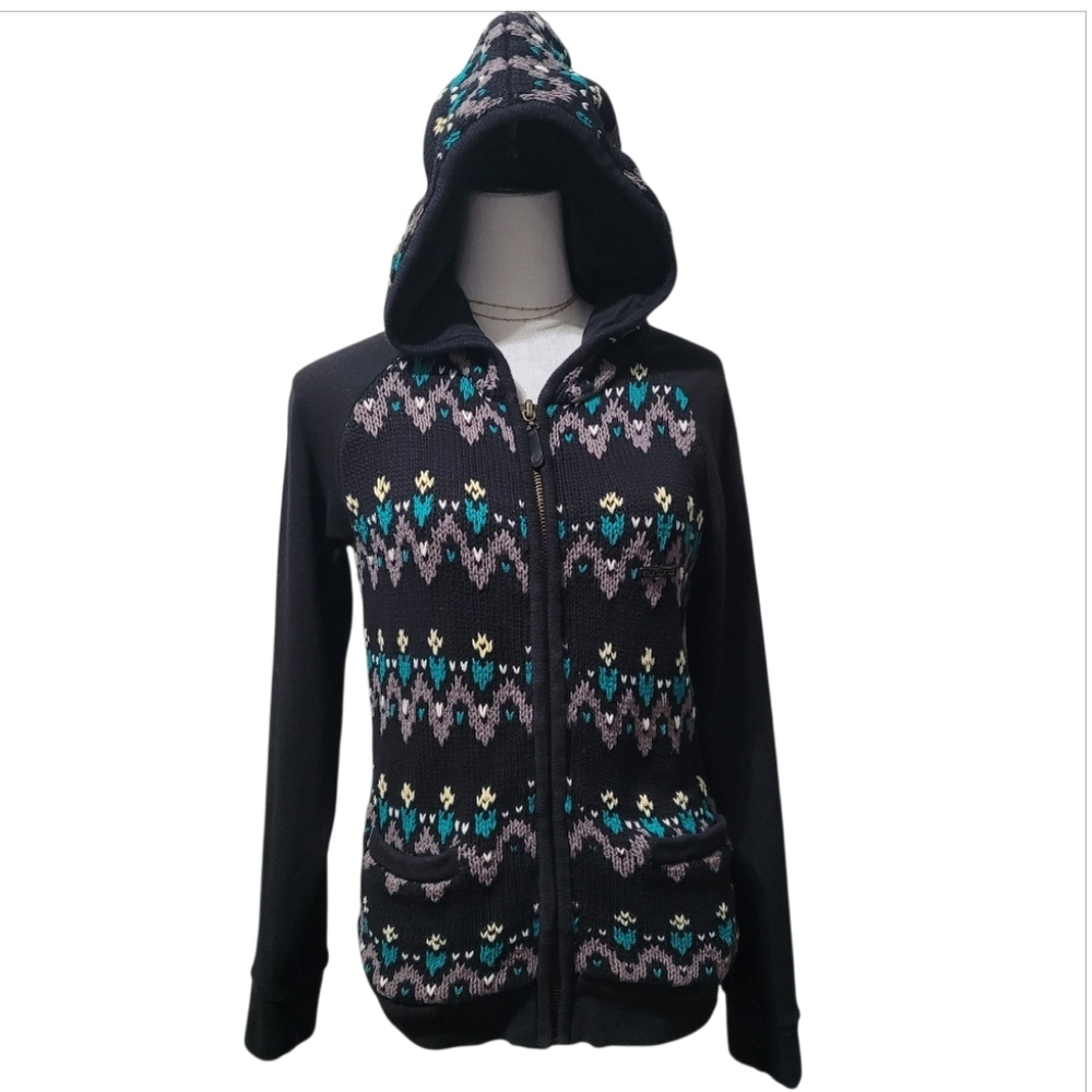 Burton Women's Zip-Up Knit Hooded Sweater Jacket Heavy Warm Size M
